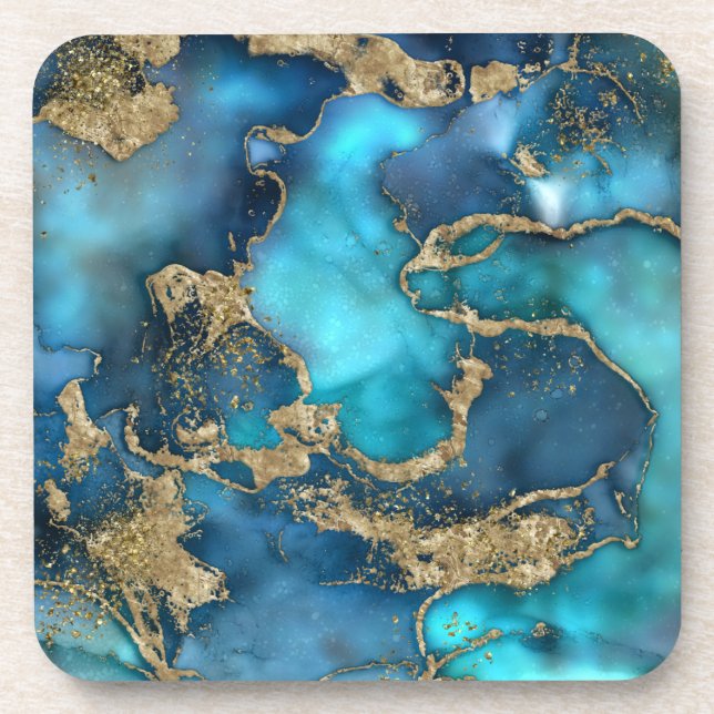 Dessous-de-verre Dreamy Blue Turquoise et or (Devant)