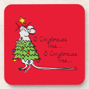 Dessous-de-verre Drôle Noël mignon Souris Arbre Cartoon