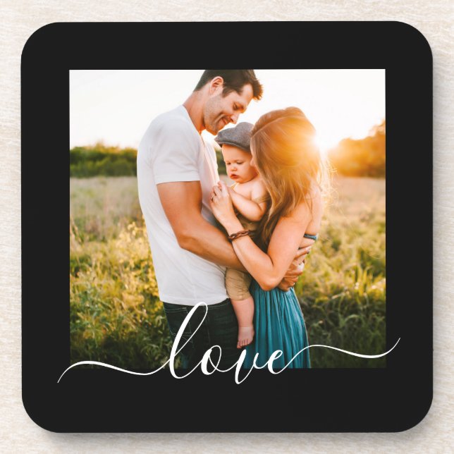 Dessous de verre durs Modèle photo Love Texte noir (Devant)