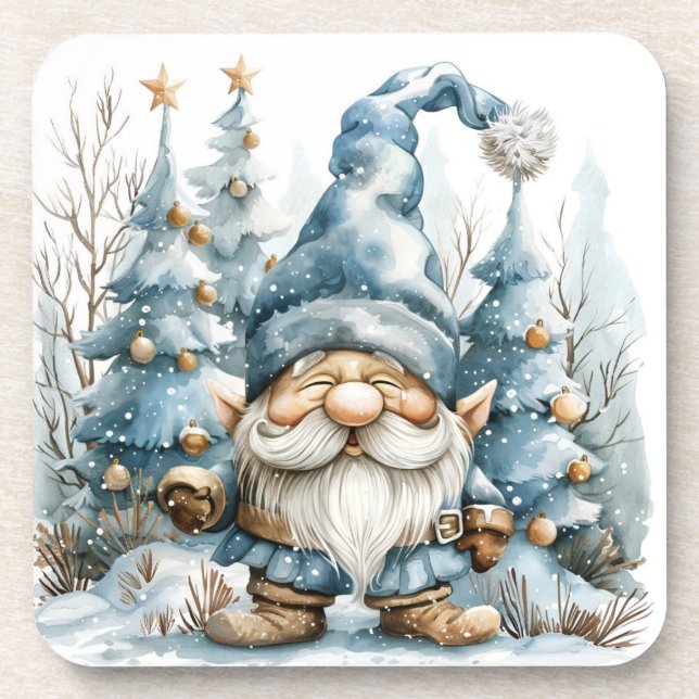 Dessous-de-verre Dusty Blue Gnome et les arbres de Noël (Devant)