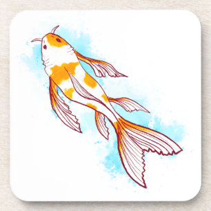Dessous-de-verre Eau-couleur Poisson Koi sur une illustration blanc