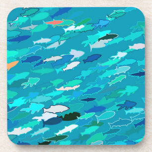 Dessous-de-verre École de Poissons, Turquoise, Bleu et Aqua