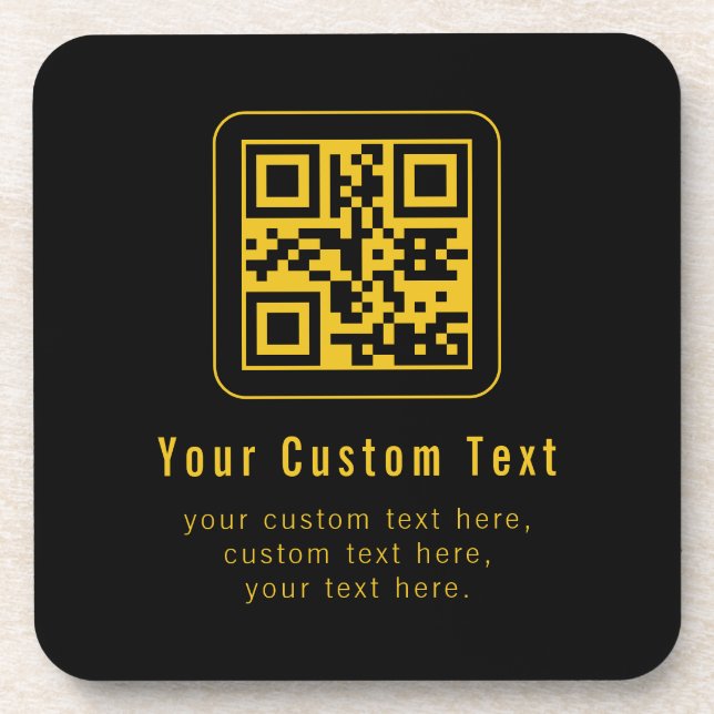 Dessous-de-verre Editable QR Code & Text Template | Black & Gold (Devant)