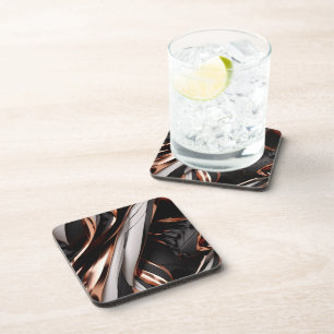 Dessous-de-verre Effet 3D Abstrait cool noir, argent et cuivre