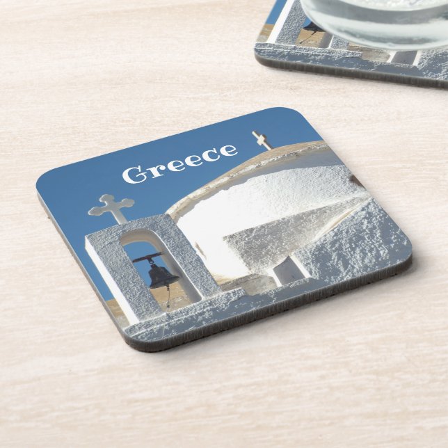 DESSOUS-DE-VERRE ÉGLISE BLANCHE RONDE ICONIQUE EN GRÈCE (Côté gauche)