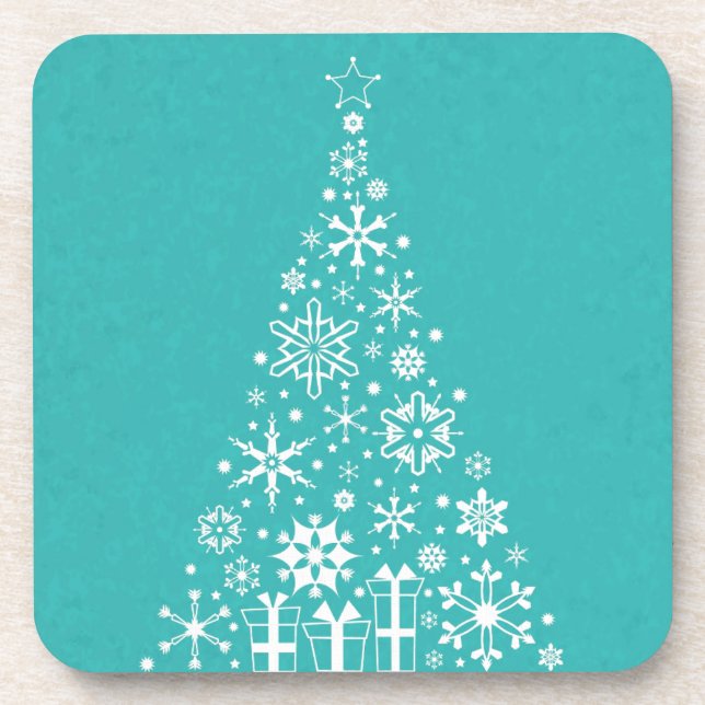 Dessous-de-verre élégant arbre de Noël blanc et turquoise (Devant)