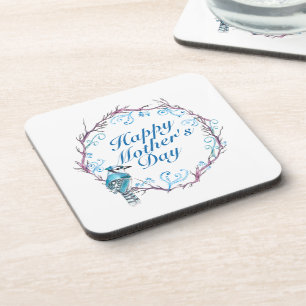 Dessous-de-verre Elegant Happy Mother's Day Blue Wreath Coaster