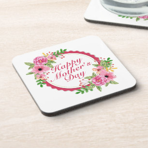 Dessous-de-verre Elegant Happy Mother's Day Floral Frame Coaster