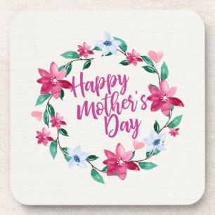 Dessous-de-verre Elegant Happy Mother's Day Floral Wreath   Coaster