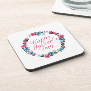 Dessous-de-verre Elegant Happy Mother's Day Floral Wreath Coaster