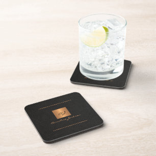 Dessous-de-verre Elegant, monogram name black gold