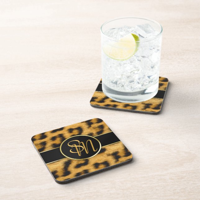 Dessous-de-verre Élégant Monogramme Empreinte de léopard - Dessous  (Côté Droit)