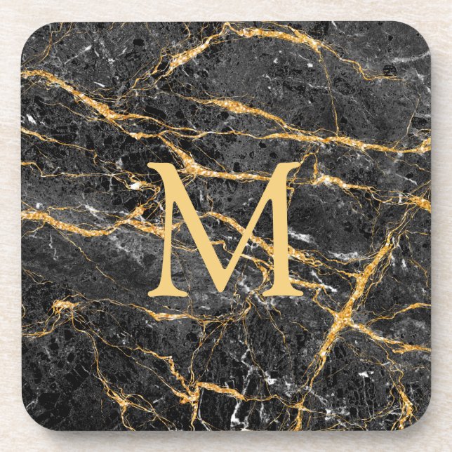 Dessous-de-verre Élégant Monogramme en marbre noir (Devant)