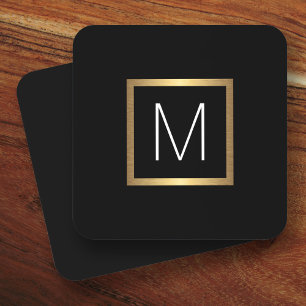Dessous-de-verre Élégant monogramme initial dégradé doré noir