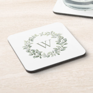 Dessous-de-verre Élégant monogramme Sage Foliage Wreath