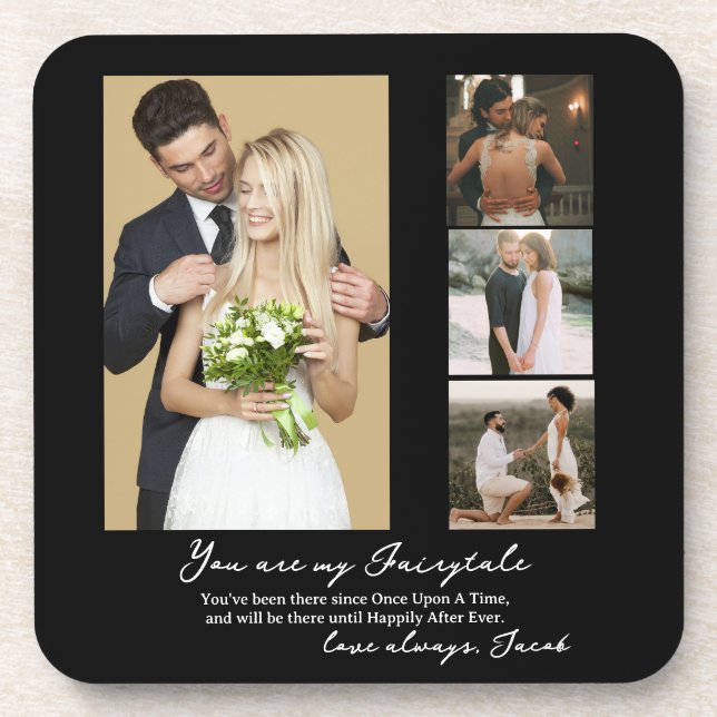 Dessous-de-verre Elégant personnalisation de mariage jour photo Col (Devant)