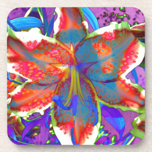 Dessous-de-verre Elégant rouge violet bleu floral Lily