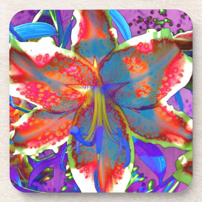 Dessous-de-verre Elégant rouge violet bleu floral Lily (Devant)