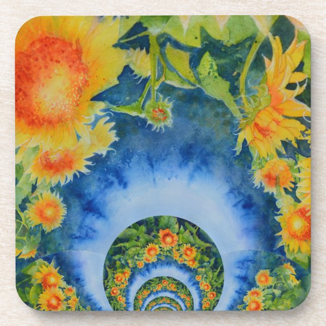 Dessous-de-verre Élégant tournesol rétro bohème (Devant)