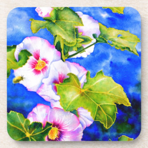 Dessous-de-verre Elégante aquarelle rose fleurs florales Hollyhocks