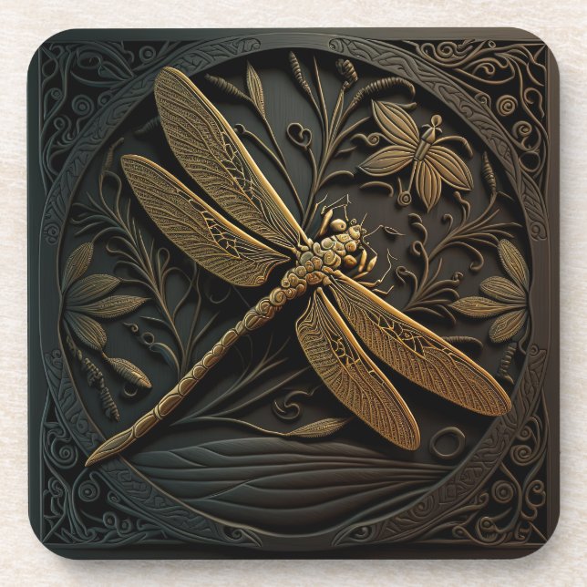 Dessous-de-verre Elégante libellule d'or en Filigree de bronze (Devant)
