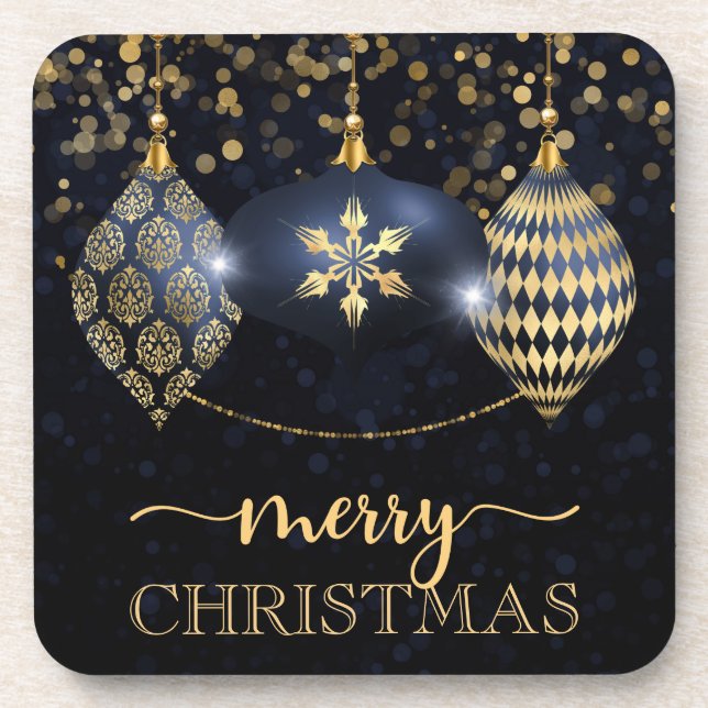 Dessous-de-verre Elégante Marine et Gold Bauble Joyeux Noël (Devant)