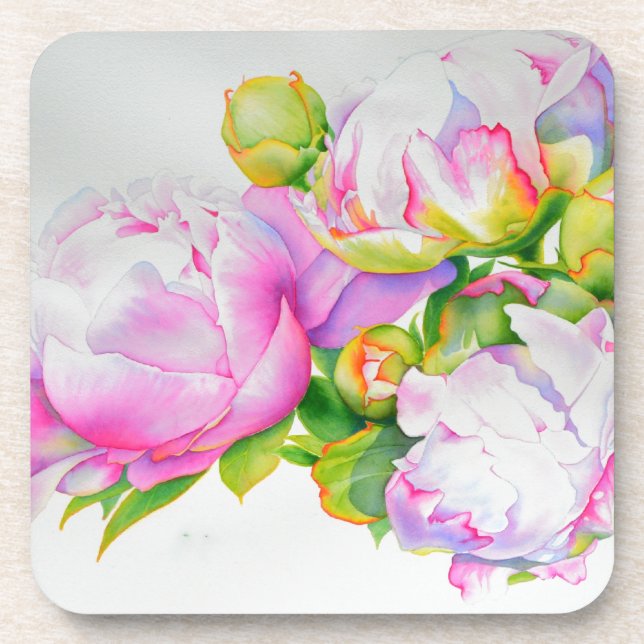 Dessous-de-verre Elégante peinture d'aquarelle blanche rose (Devant)