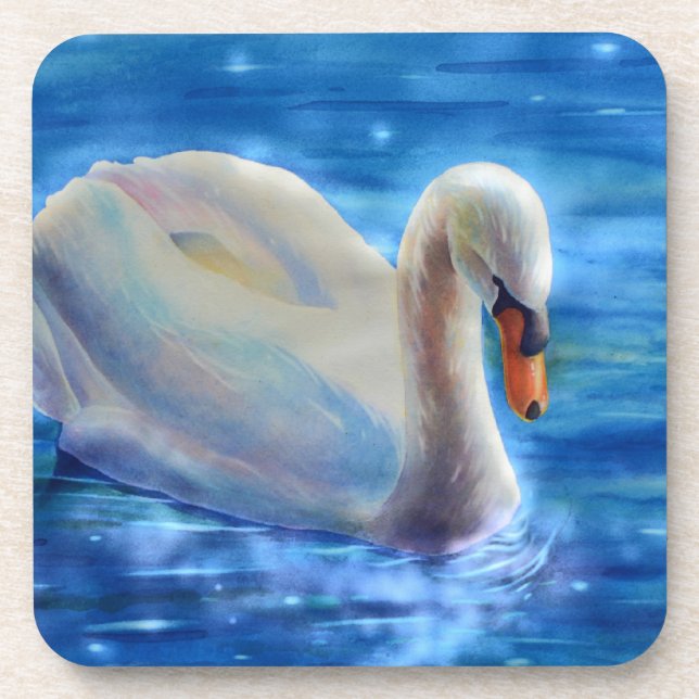 Dessous-de-verre Elégante peinture d'aquarelle de cygne blanc (Devant)