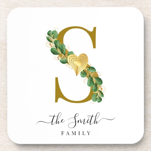 Dessous-de-verre Élégante verdure Monogramme Nom de famille Lettre  (Devant)