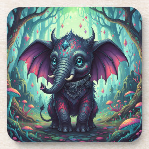 Dessous-de-verre Elephant mystique ailé dans la forêt enchantée
