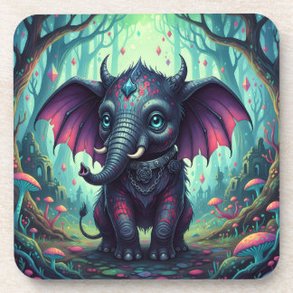 Dessous-de-verre Elephant mystique ailé dans la forêt enchantée