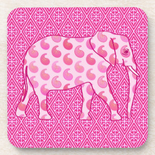 Dessous-de-verre éléphant Paisley - rose glacé et fuchsia