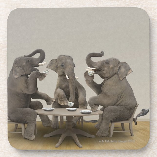 Dessous-de-verre Éléphants ayant le thé (Devant)
