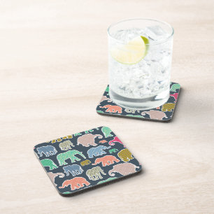 Dessous-de-verre Eléphants Colorés, Motif Des Eléphants, Zigzag