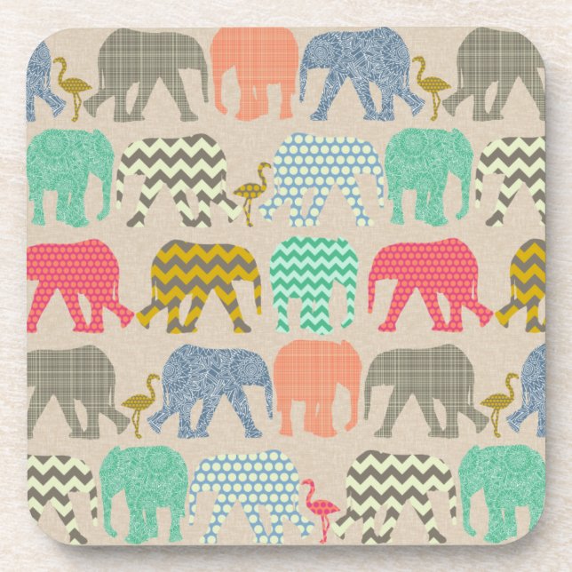 Dessous-de-verre éléphants et flamants (Devant)