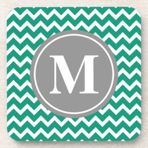 Dessous-de-verre Emerald Chevron Motif Gris Monogramme