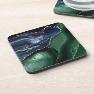 Dessous-de-verre Emerald Green Navy Blue Gold Agate