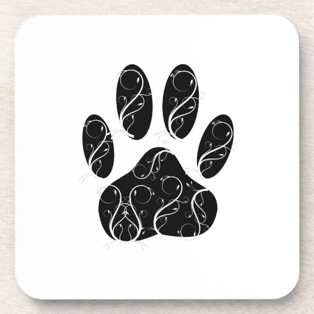 Dessous-de-verre Empreinte de patte Chien Noir Avec Flouris Blanc (Devant)