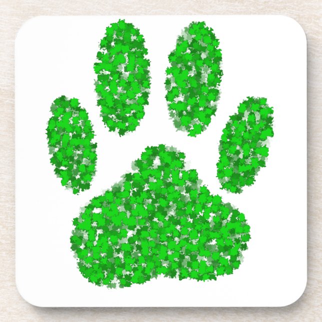Dessous-de-verre Empreinte de patte de chien de feuillage vert (Devant)