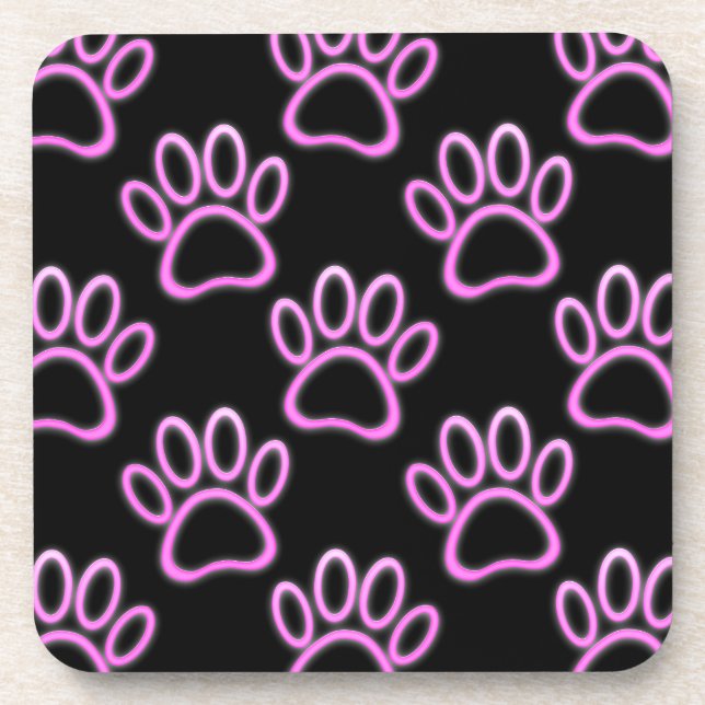 Dessous-de-verre Empreinte de patte de chien de Néon rose (Devant)