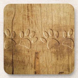 Dessous-de-verre Empreinte de patte de chien en bois sculpté