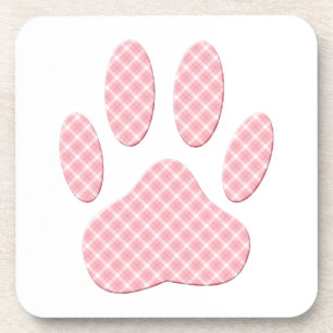 Dessous-de-verre Empreinte de patte Tartan Rose Et Blanc