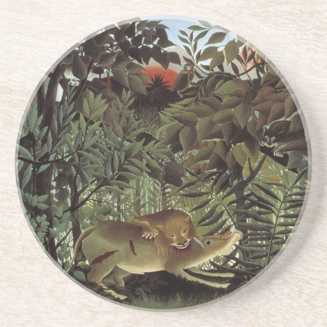 DESSOUS DE VERRE EN GRÈS 飢えたライオン (Devant)