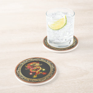 Dessous De Verre En Grès [200] Dragons rouges et jaune
