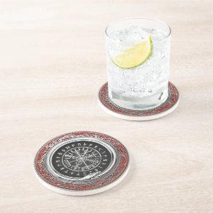 Dessous De Verre En Grès [200] Vegvisir - Viking Silver Magic Runic Compass