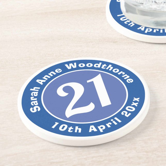 Dessous De Verre En Grès 21e anniversaire avec nom, âge et date (Créateur téléchargé)