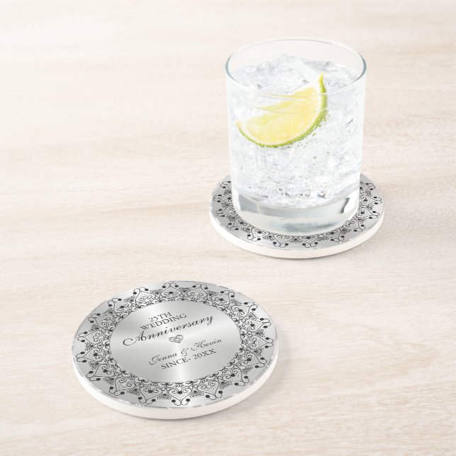 Dessous De Verre En Grès 25e anniversaire de mariage BlackMandala sur argen (Côté)