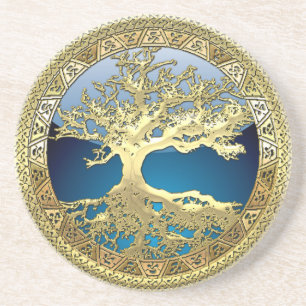 Dessous De Verre En Grès [26] Golden Celtic Tree of Life