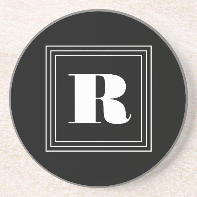 Dessous De Verre En Grès 3 monogramme de cadre | Noir et blanc (Devant)