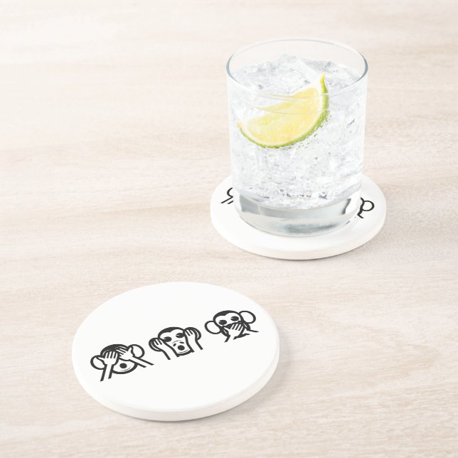 Dessous De Verre En Grès 3 Singes Sages Emoji (Côté)